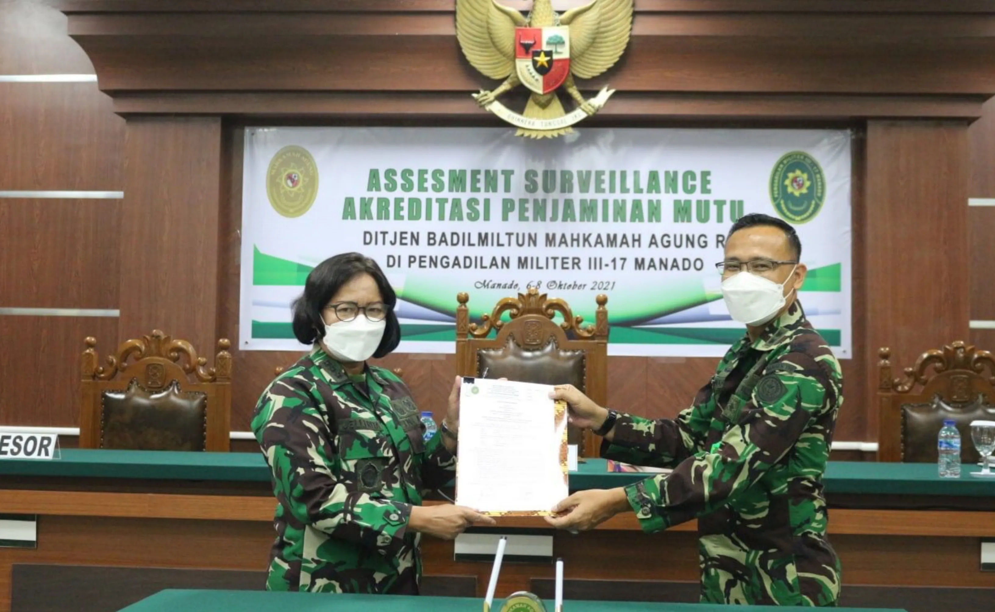 Assesment Surveillance Akreditasi Penjamin Mutu Di Pengadilan Militer III-17 Manado Oleh Ditjen Badilmiltun MARI TA 2021