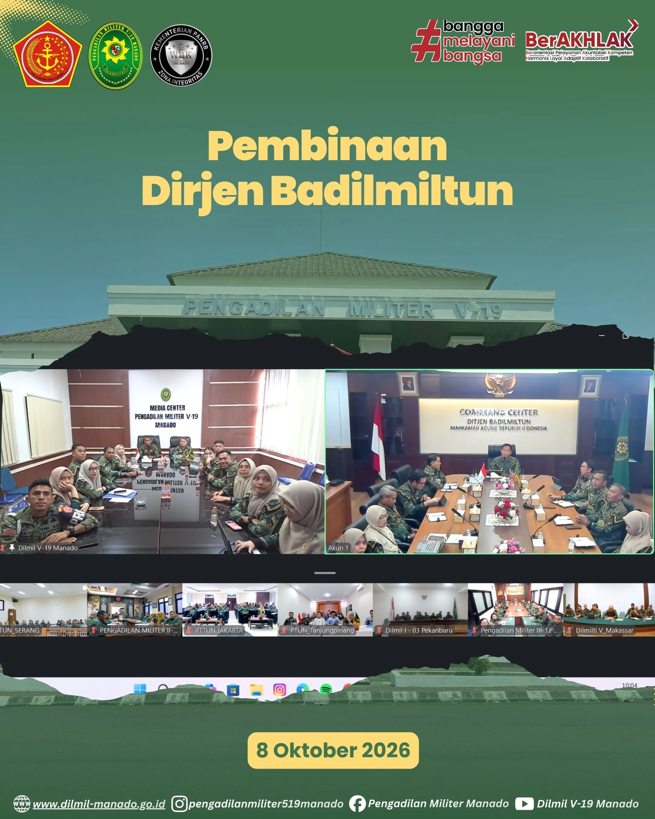 Pembinaan secara daring oleh Dirjen Badilmiltun Bulan Oktober 2026