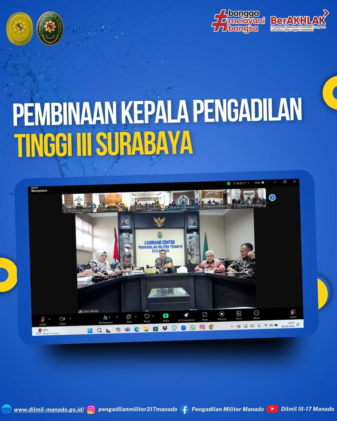 Pembinaan oleh Kepala Pengadilan Militer Tinggi III Surabaya 6 Februari 2025