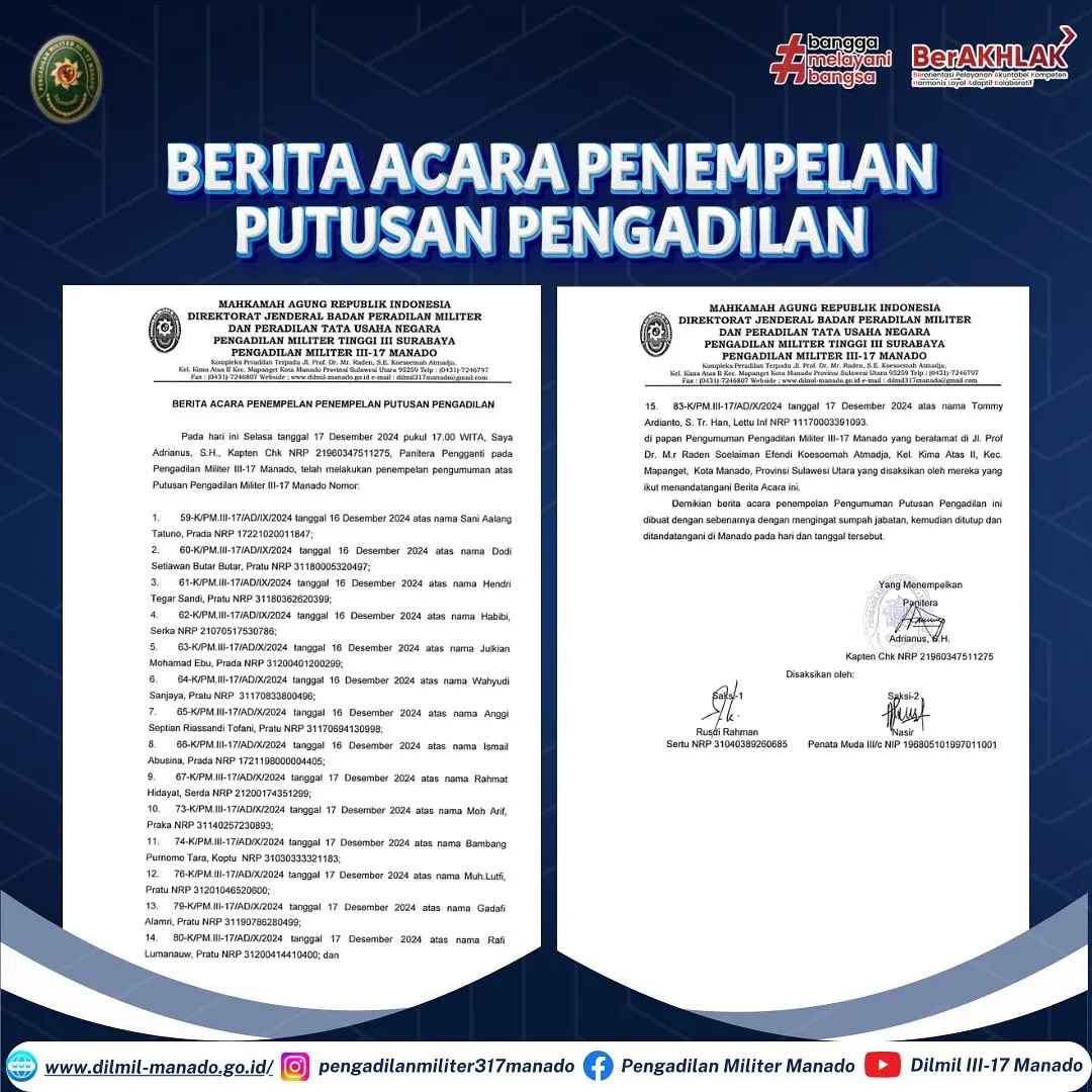 BERITA ACARA PENEMPELAN PUTUSAN PENGADILAN DESEMBER 2024