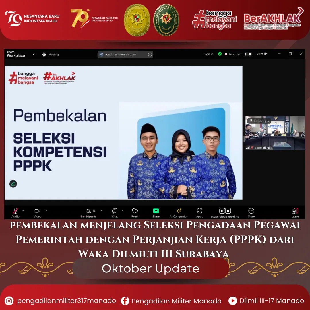 PEMBEKALAN MENJELANG SELEKSI PENGADAAN PPPK DARI WAKIL KEPALA PENGADILAN MILITER TINGGI III SURABAYA